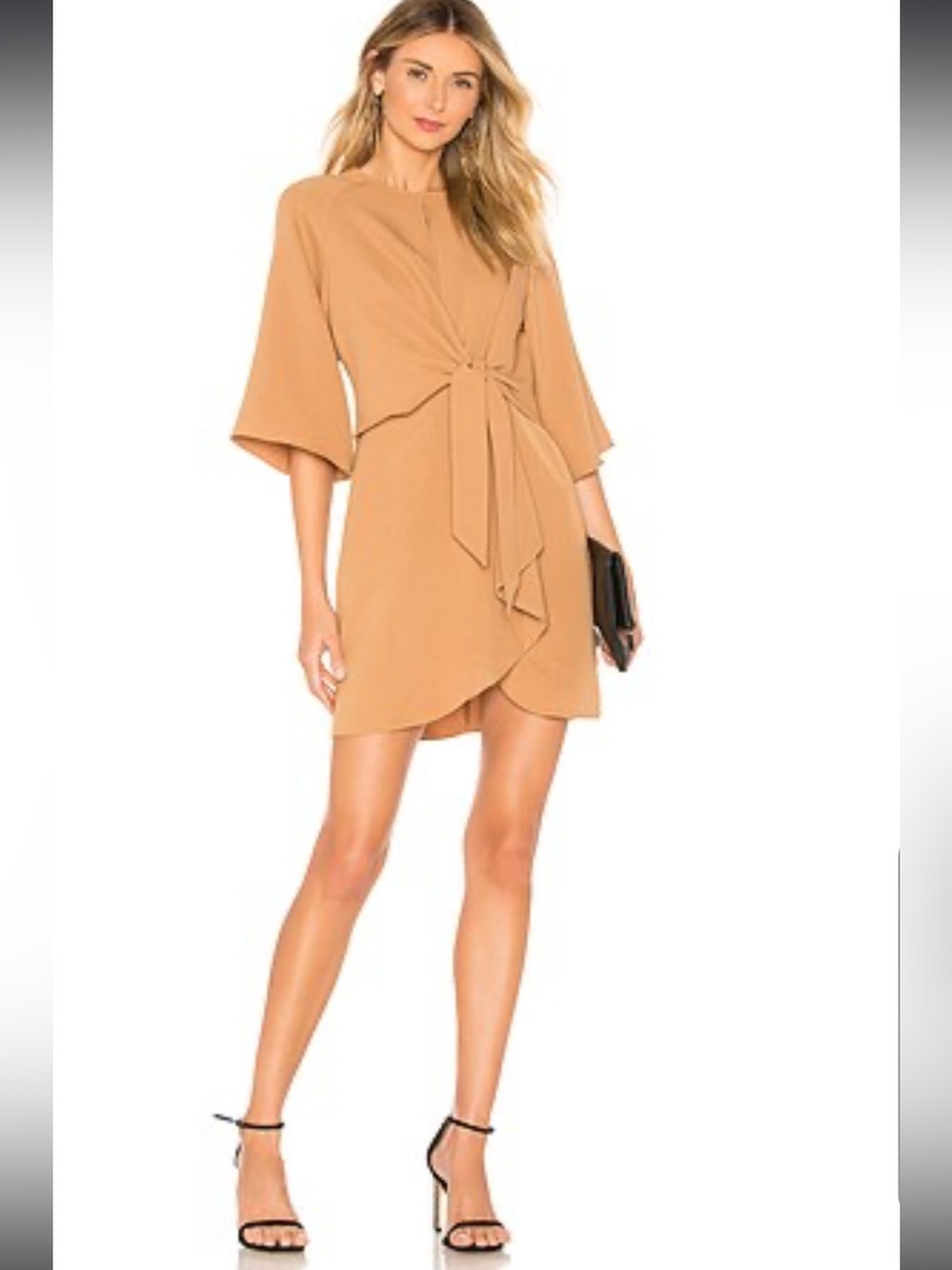 LIKELY Lucia Dress in Chipmunk Chic Front Tie Waist & Neckline Keyhole cutout, 8